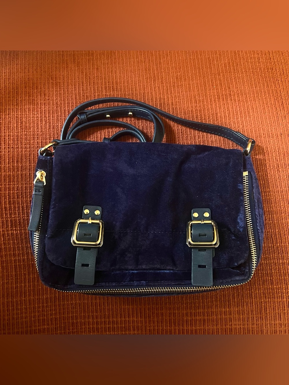 Vince Camuto Navy Velvet Crossbody with Gold Hardware